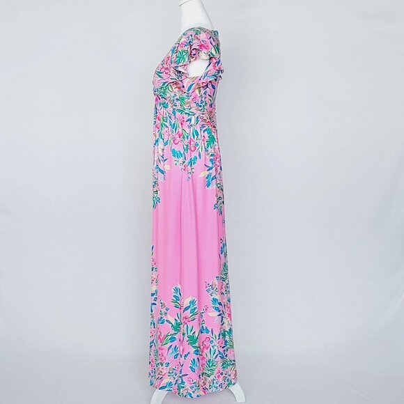 Lilly Pulitzer Women’s Verona Flutter Sleeve Maxi Dress Havana Pink Size 4 - Picture 2 of 14